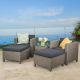 Noble House Puerta Mix Black 5-pc Wicker Patio Conversation Set w/ Dark Grey Cushions