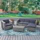 Noble House Puerta Mixed Black 6-Piece Metal Patio Conversation Sectional Seating Set w/ Dark Grey Cushions