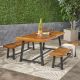 Noble House Raphael Teak Brown and Black 3-pc Wood Outdoor Dining Set