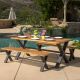 Noble House Sanibel Teak Finish w/ Rustic Metal 3 pc Wood Outdoor Dining Set