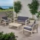 Noble House Santa Ana Brushed Light Grey Washed 4-Piece Wood Patio Conversation Seating Set with Dark Grey Cushions