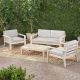 Noble House Santa Ana Brushed Light Grey Washed 4-pc Wood Patio Conversation Seating Set with Light Grey Cushions
