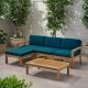 Noble House Santa Ana Light Brown 5-Piece Acacia Wood Patio Conversation Sectional Seating Set with Dark Teal Cushions