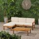 Noble House Santa Ana Teak Brown 5-Piece Wood Patio Conversation Sectional Seating Set w/ Cream Cushions