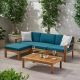 Noble House Santa Ana Teak Brown 5-Piece Wood Patio Conversation Sectional Seating Set w/ Dark Teal Cushions