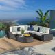 Noble House Santa Cruz gray 6 pc. Wicker Outdoor Sectional Set w/ Off-White Cushions