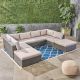 Noble House Santa Rosa Grey 8 pc. Wicker and Aluminum Outdoor Sectional Set w/ Silver Cushions