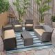 Noble House St. Lucia Brown 5-Piece Plastic Patio Conversation Set with Tan Cushions
