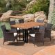 Noble House Taylor Multi-Brown 7-pc Wicker Outdoor Dining Set with Beige Cushions
