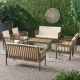 Noble House Thalia gray 8-Piece Wood Patio Conversation Set with Cream Cushions