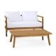 Noble House Varva Teak Brown 2-Piece Wood Patio Conversation Set with White Cushions