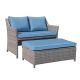Freestyle Patiorama Gray 2-Piece Wicker Patio Conversation Sectional Set with Navy Blue Cushions with Storage Ottoman