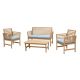 RST Brands Yuri 4-Piece Wood Patio Conversation Set w/ Blue Cushions