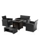 WESTIN OUTDOOR Valencia Black 5-Piece Wicker Patio Fire Pit Conversation Set w/ Gray Cushions