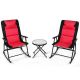 Costway Folding 3-pc Steel Outdoor Bistro Rocking Chair Set with Red and Grey Cushions
