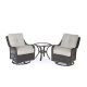 Hanover Orleans Grey 3-pc All-Weather Wicker Patio Swivel Rocking Chat Set with Silver Lining Cushions