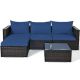 Outdoor 5-Piece Metal Wicker Outdoor Sectional Set with Navy Cushion