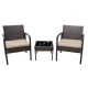 Pyramid Home Decor 3-Piece Rattan Bistro Set Chair w/ Thick Cushions and Glass Top Coffee Table (Coffee)