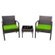 Pyramid Home Decor 3-Piece Rattan Bistro Set Chair w/ Thick Cushions and Glass Top Coffee Table (Green)