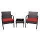 Pyramid Home Decor 3-Piece Rattan Bistro Set Chair w/ Thick Cushions and Glass Top Coffee Table (Red)