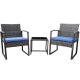 Pyramid Home Decor Vesso 3-pc Wicker Rattan Outdoor Patio Furniture Modern Bistro Set with Coffee Table with Dark Blue Cushion