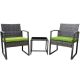 Pyramid Home Decor Vesso 3-pc Wicker Rattan Outdoor Patio Furniture Modern Bistro Set with Coffee Table with Green Cushion