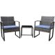 Pyramid Home Decor Vesso 3-pc Wicker Rattan Outdoor Patio Furniture Modern Bistro Set with Coffee Table with Gray Cushion
