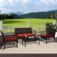 Highland Coffee 4-Piece Patio Woven Rattan Wicker Sofa Set with Orange Cushions