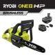 RYOBI ONE+ 10-inch HP 18-Volt Brushless Lithium-Ion Electric Cordless Chainsaw - 4.0 Ah Battery and Charger Included