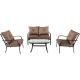 Hanover Palm Bay 4-Piece Steel Patio Conversation Set w/ Copper Brown Cushions