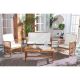 SAFAVIEH Rocklin Teak Brown 4-Piece Wood Patio Conversation Set w/ Beige Cushions