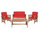 Rocklin Natural 4-Piece Wood Patio Conversation Set with Red Cushions