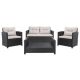Vellor Black 4-Piece Wicker Patio Conversation Set with Light Gray Cushions