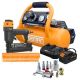 Freeman 1 Gal Cordless Electric Air Compressor w/ Finish Nailer/Stapler, Battery, Charger, Air Hose, Accessories and Fasteners