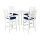 CorLiving Miramar White 5-Piece Wood Bar Height Outdoor Bistro Set w/ Navy Blue Cushions