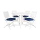CorLiving Miramar White 5-Piece Wood Round Outdoor Dining Set w/ Navy Blue Cushions