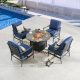 Patio Festival 5-pc Metal Patio Fire Pit Seating Set with Blue Cushions