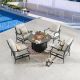 Patio Festival 5-Piece Metal Patio Fire Pit Seating Set with Beige Cushions PF19104-104-901-W