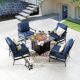 Patio Festival 5-Piece Metal Patio Fire Pit Seating Set with Blue Cushions
