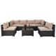 7-Piece Wicker Outdoor Patio Conversation Sectional Seating Set with Beige Cushions