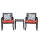 Pyramid Home Decor Lunar Outdoor 3-pc Bistro Set Black Wicker Furniture-2 Chairs with Glass Coffee Table-Red
