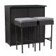 CorLiving Parksville Black 3-Piece Wikcer Outdoor Serving Bar Set w/ Ash Grey Cushions