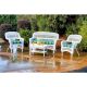 Tortuga Outdoor Portside White 4-pc Wicker Patio Seating Set with Haliwell Caribbean Cushions