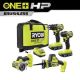RYOBI ONE+ HP 18V Brushless Cordless Compact 4-Tool Combo Kit with (2) 2.0 Ah Batteries, Charger, and Bag