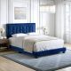 RestRite Poppy Blue Velvet Queen Upholstered Platform Bed Frame
