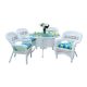 Tortuga Outdoor Portside White 5-Piece Wicker Outdoor Dining Set with Eastbay Pompeii Cushions