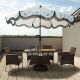 Peaktop Brown 5-pcs Rattan Outdoor Patio Dining Set with Gray Cushion and Armchair