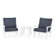 POLYWOOD Grant Park White 3-pc Plastic Patio Deep Seating Set with Stone Blue Cushions