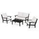 POLYWOOD Grant Park Black 4-pc Plastic Patio Deep Seating Set with Natural Linen Cushions