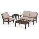 POLYWOOD Grant Park Mahogany 4-pc Plastic Patio Deep Seating Set with Wheat Cushions